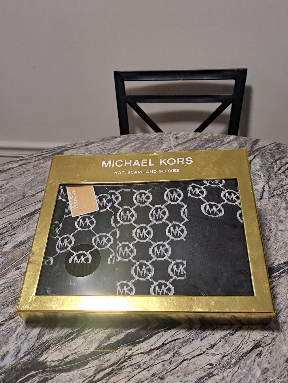 Michael Kors Black and White Logo Knit Scarf